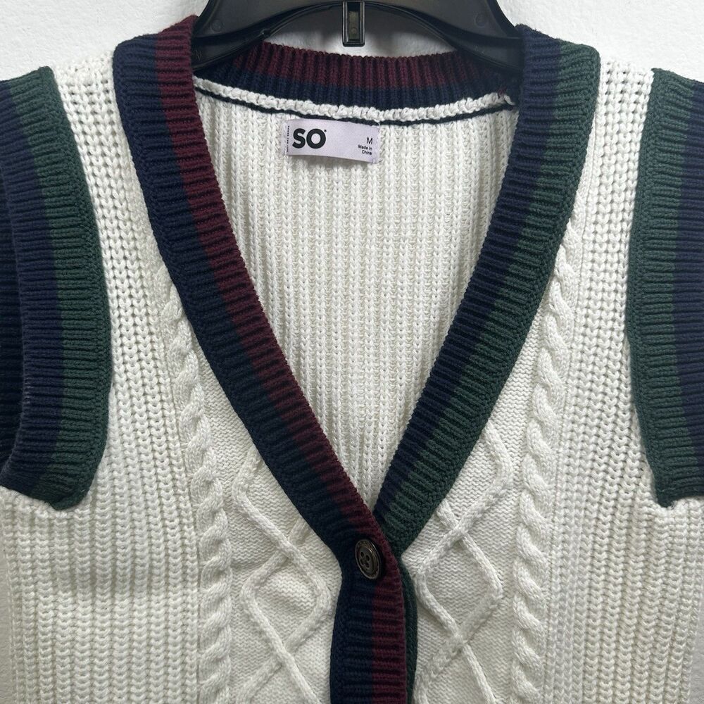 SO Women's Size M Preppy Contrast Trim Button Front Cropped Sweater Vest